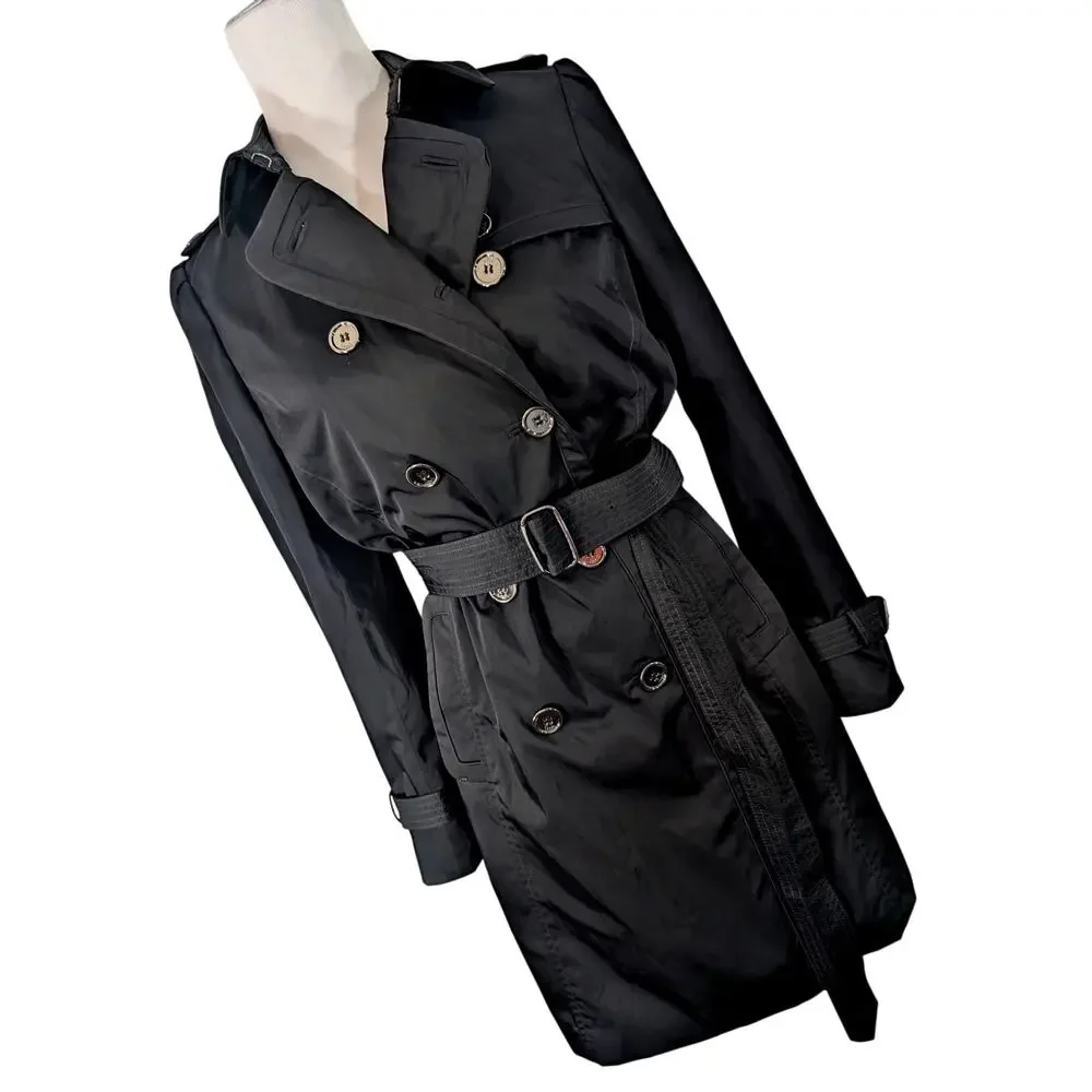 COACH! LUXE BLACK DOUBLE BREASTED, SILVER BUTTON, BELTED TRENCHCOAT, JACKET! 4